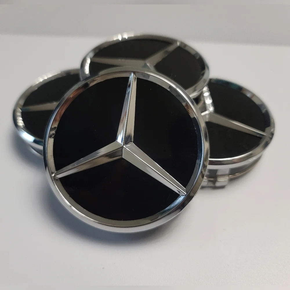 4 Gloss Black WHEEL CENTER HUB CAPS EMBLEM FITS MERCEDES BENZ 75MM / 3 INCH - Picture 2 of 6